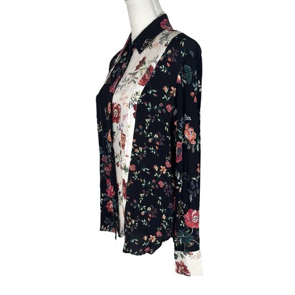 Maje Printed Ciller Two-Tone Floral Shirt Button Up Blouse Size 2 or Medium - Picture 7 of 11